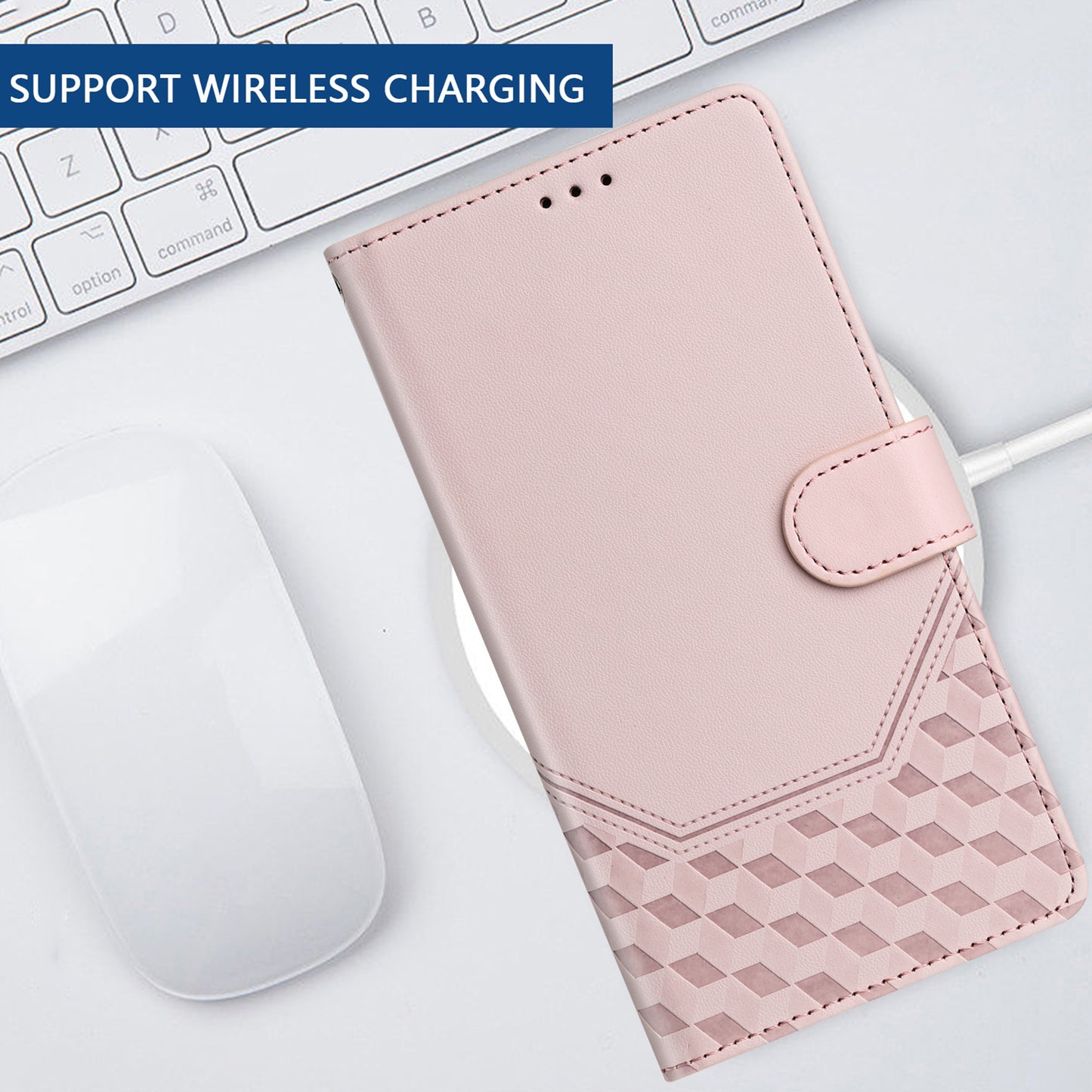 For Samsung Galaxy A16 5G / A16 4G Case Imprinted Honeycomb RFID Blocking Leather Phone Cover with Strap - Pink