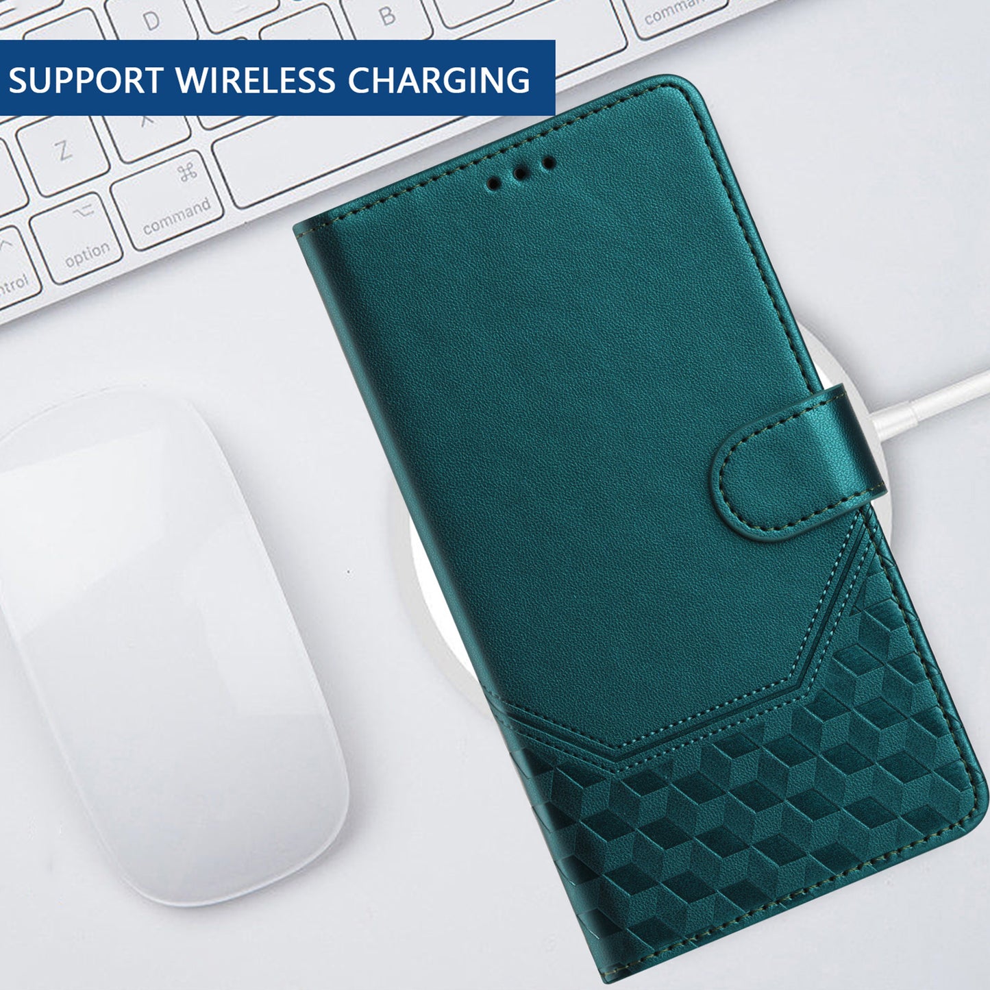 For Samsung Galaxy A16 5G / A16 4G Case Imprinted Honeycomb RFID Blocking Leather Phone Cover with Strap - Green