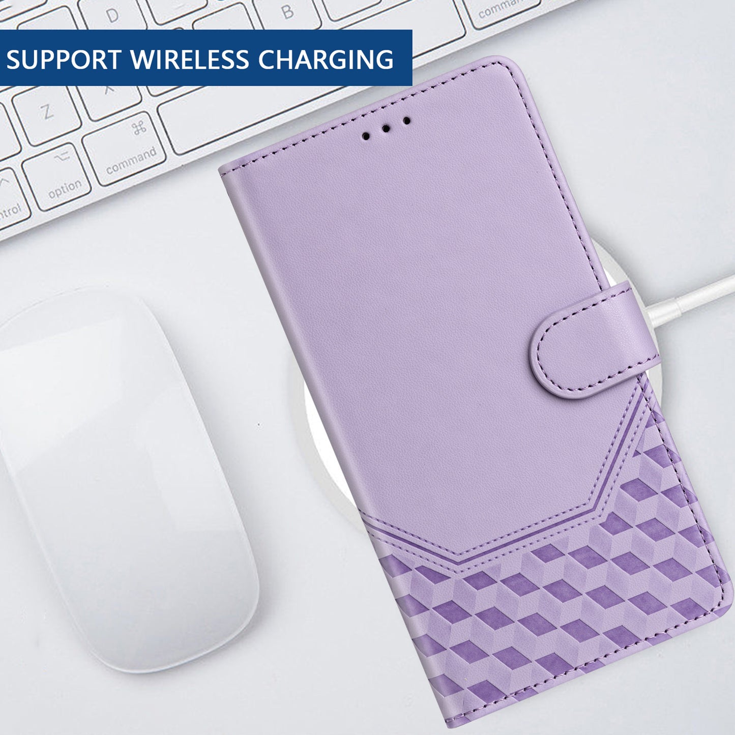 For Samsung Galaxy A16 5G / A16 4G Case Imprinted Honeycomb RFID Blocking Leather Phone Cover with Strap - Light Purple