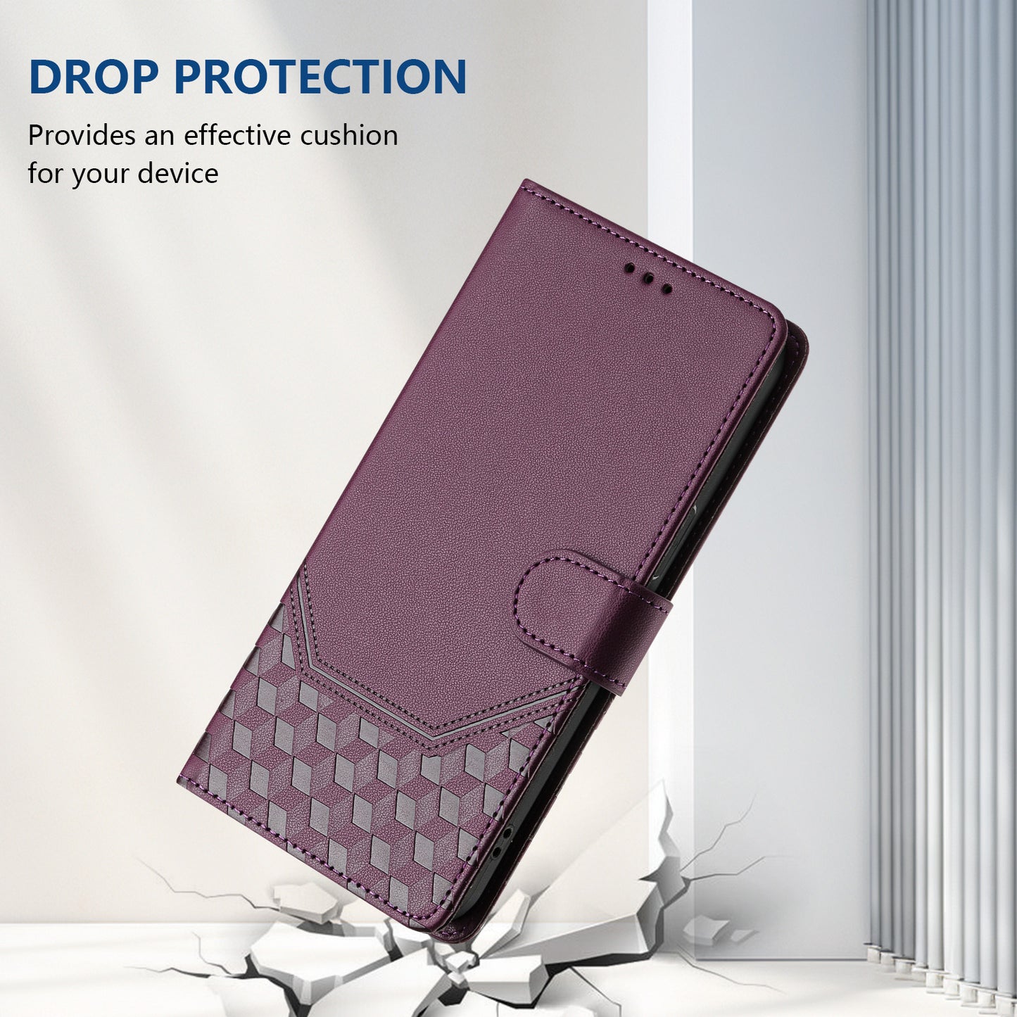 For Samsung Galaxy A16 5G / A16 4G Case Imprinted Honeycomb RFID Blocking Leather Phone Cover with Strap - Dark Purple