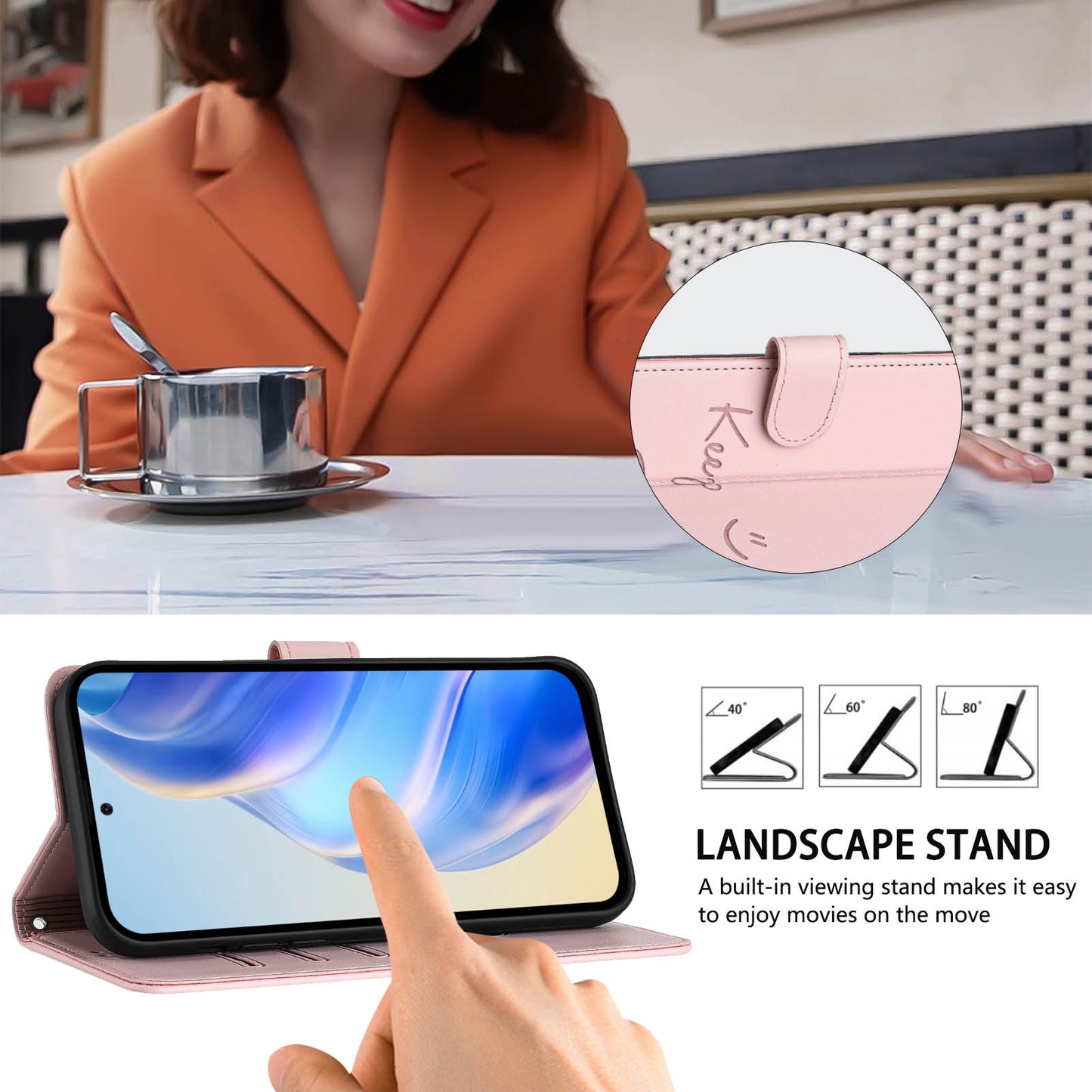For Samsung Galaxy A16 5G / A16 4G Case Smile Imprinted RFID Blocking Leather Phone Cover with Strap - Pink