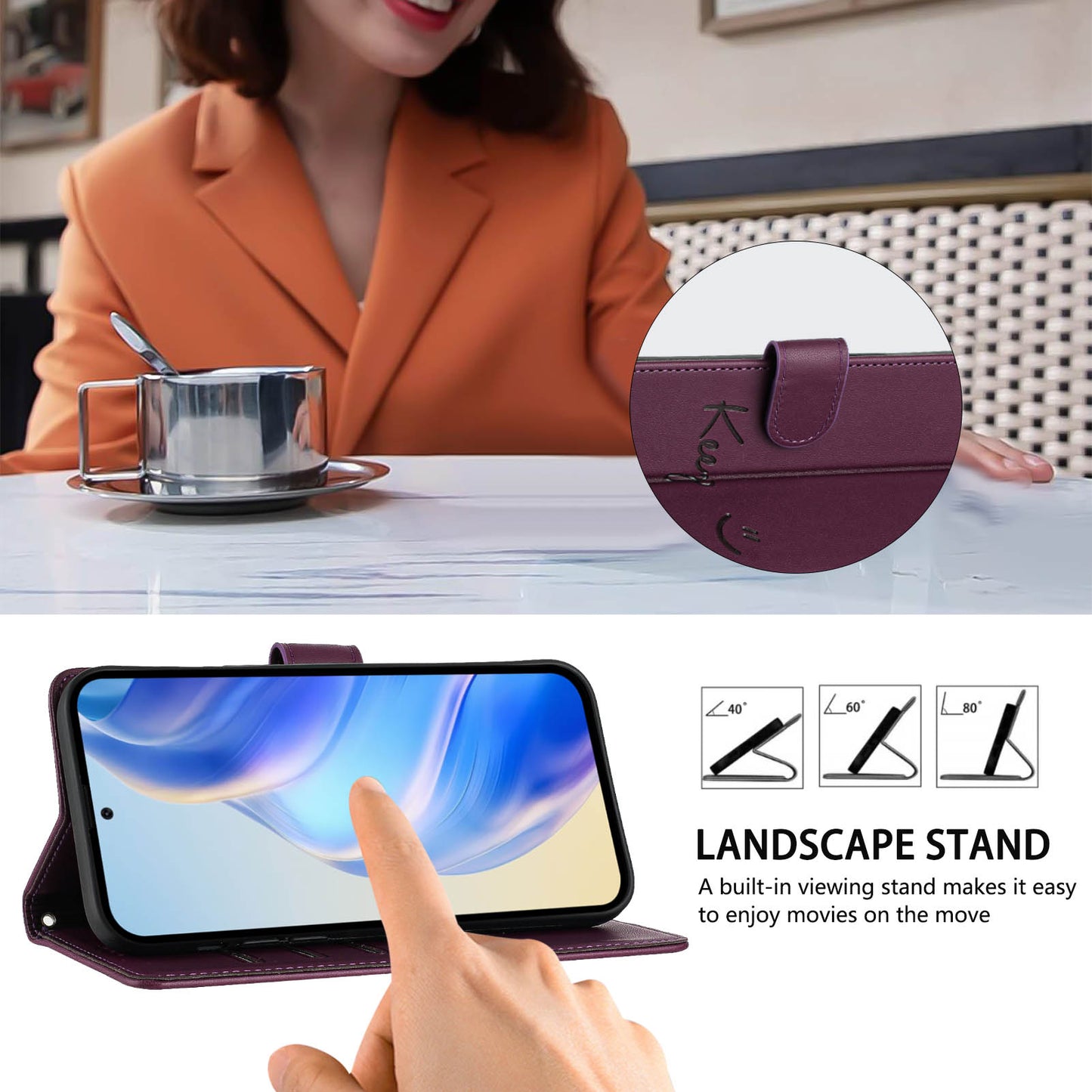 For Samsung Galaxy A16 5G / A16 4G Case Smile Imprinted RFID Blocking Leather Phone Cover with Strap - Dark Purple