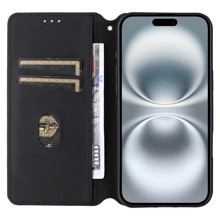 For iPhone 16 Wallet Case Rhombus Imprinted Leather Phone Cover - Silver