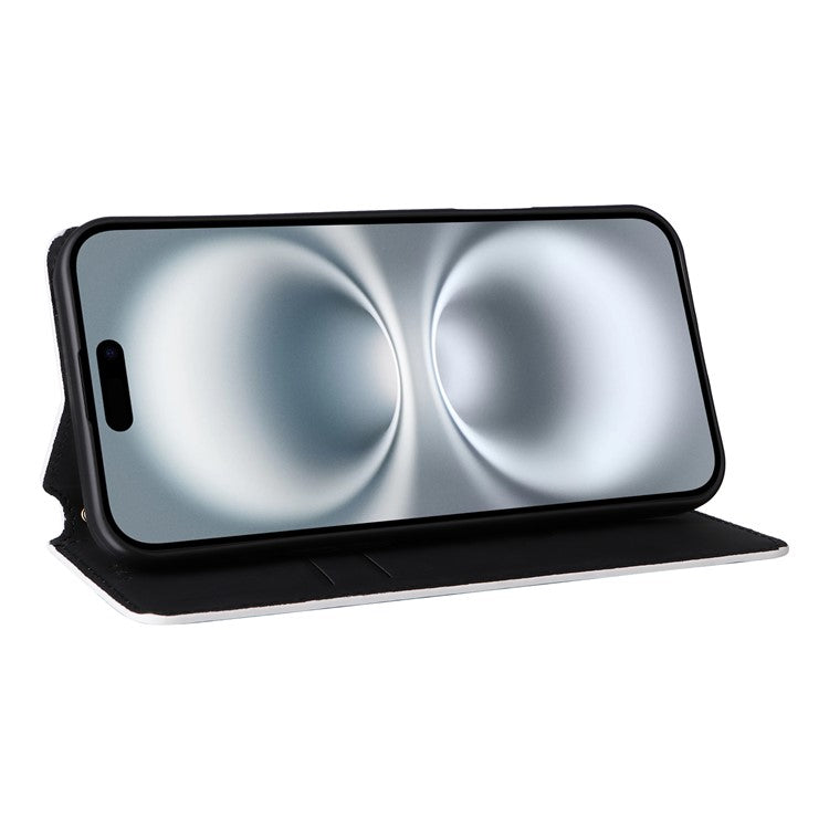 For iPhone 16 Wallet Case Rhombus Imprinted Leather Phone Cover - Silver