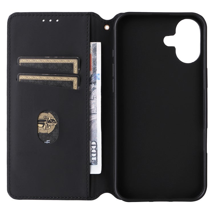 For iPhone 16 Wallet Case Rhombus Imprinted Leather Phone Cover - Silver