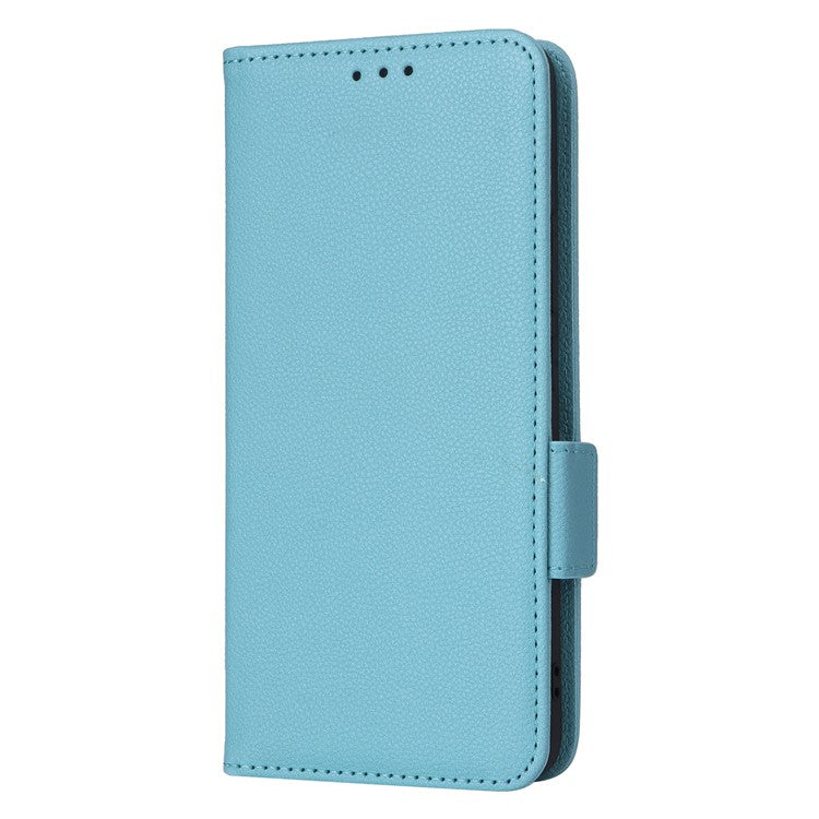 For iPhone 16 Case Litchi Texture PU Leather Wallet Flip Phone Cover - Baby Blue