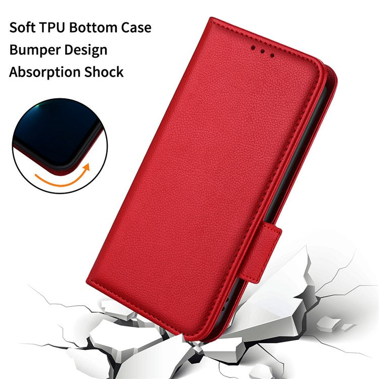 For iPhone 16 Case Litchi Texture PU Leather Wallet Flip Phone Cover - Red