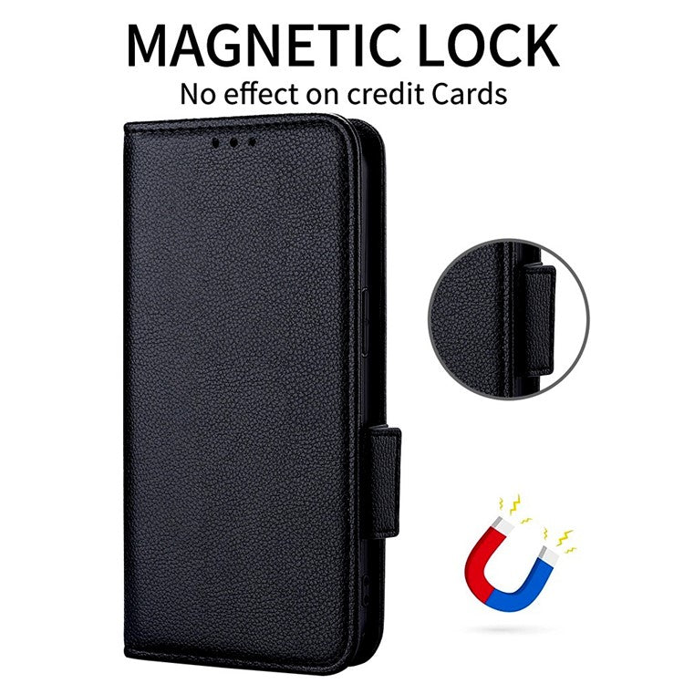 For iPhone 16 Case Litchi Texture PU Leather Wallet Flip Phone Cover - Black