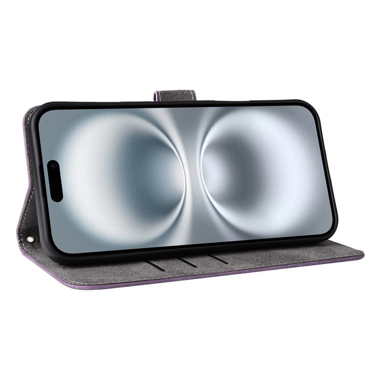 For iPhone 16 Wallet Case RFID Blocking PU Leather Cover Stand View - Purple