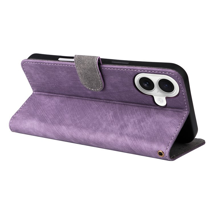 For iPhone 16 Wallet Case RFID Blocking PU Leather Cover Stand View - Purple