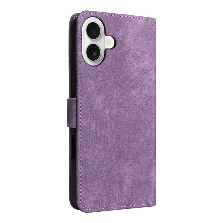 For iPhone 16 Wallet Case RFID Blocking PU Leather Cover Stand View - Purple