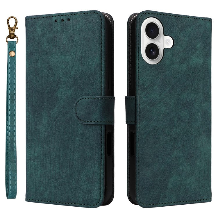 For iPhone 16 Wallet Case RFID Blocking PU Leather Cover Stand View - Green
