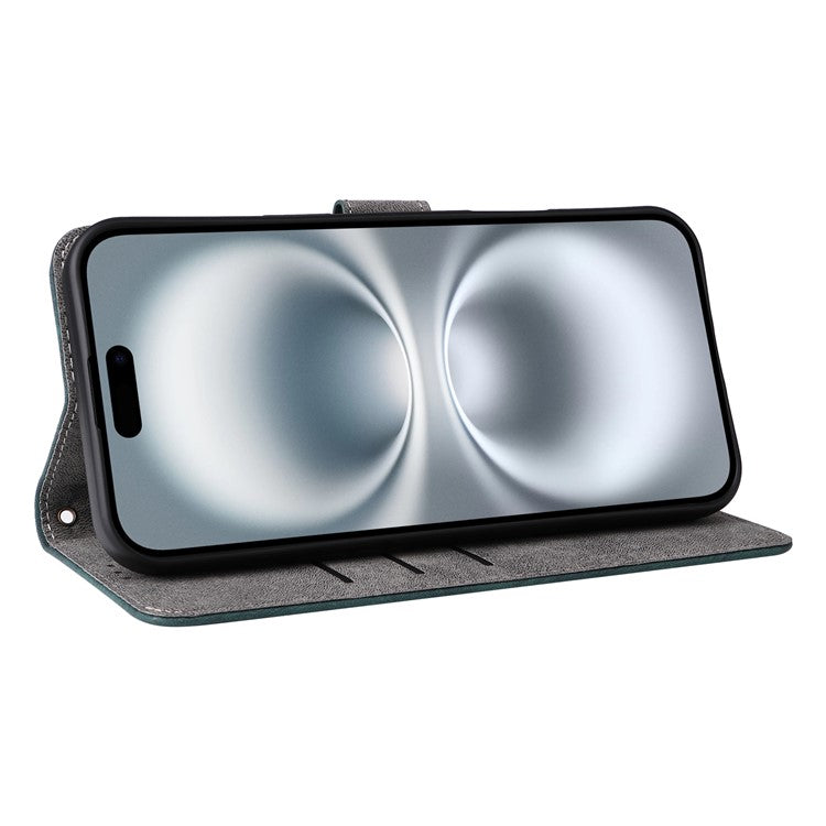 For iPhone 16 Wallet Case RFID Blocking PU Leather Cover Stand View - Green