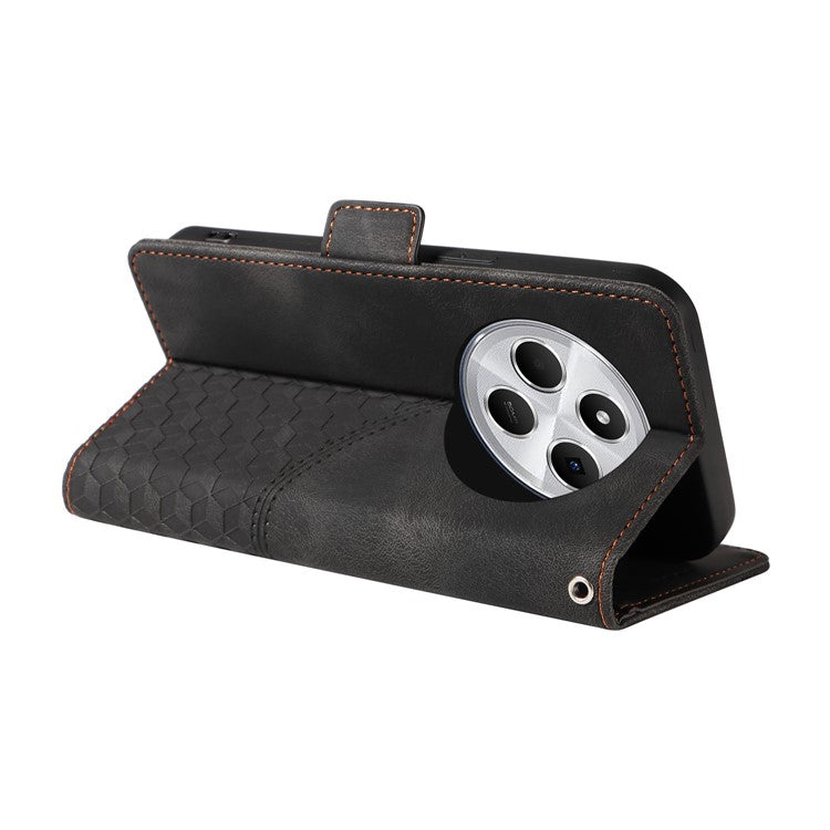 For Xiaomi Poco C75 4G / Redmi 14R 5G / 14C 4G Case PU Leather Phone Cover Rhombus Starry Imprinted - Black