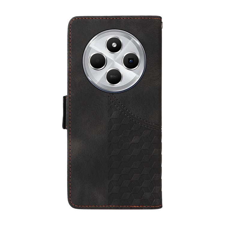 For Xiaomi Poco C75 4G / Redmi 14R 5G / 14C 4G Case PU Leather Phone Cover Rhombus Starry Imprinted - Black