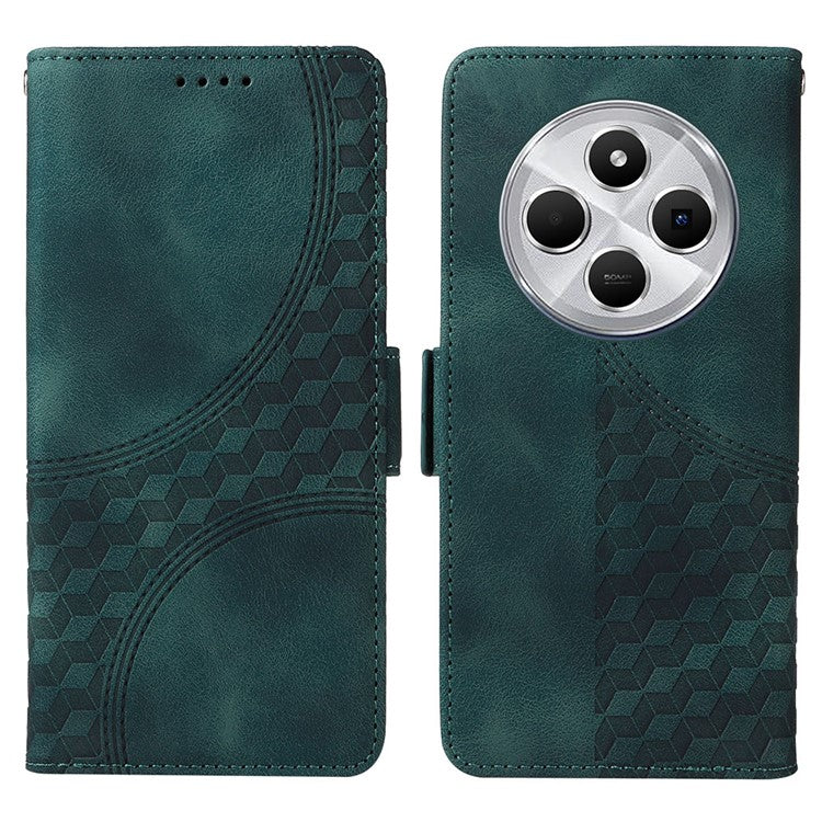 For Xiaomi Poco C75 4G / Redmi 14R 5G / 14C 4G Case PU Leather Phone Cover Rhombus Starry Imprinted - Green