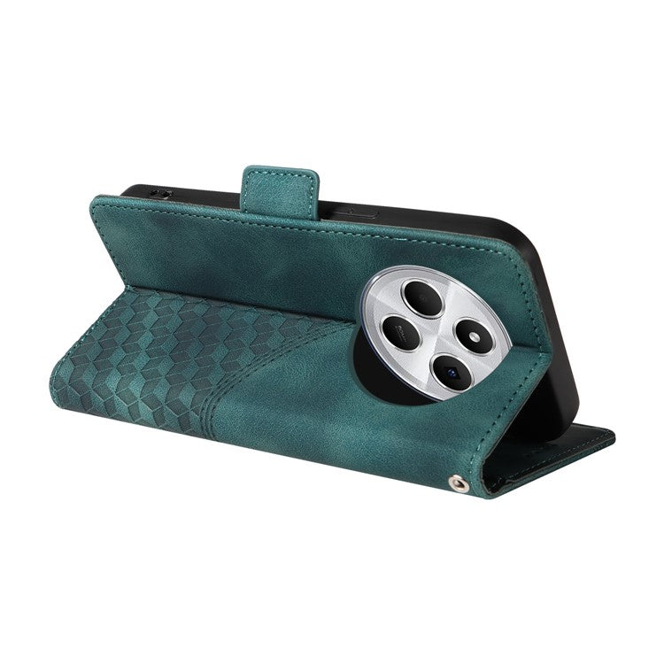 For Xiaomi Poco C75 4G / Redmi 14R 5G / 14C 4G Case PU Leather Phone Cover Rhombus Starry Imprinted - Green