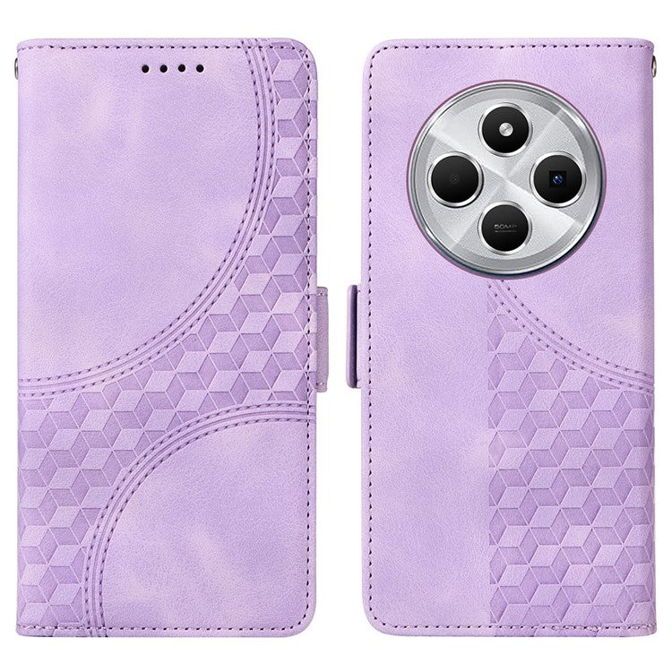 For Xiaomi Poco C75 4G / Redmi 14R 5G / 14C 4G Case PU Leather Phone Cover Rhombus Starry Imprinted - Purple