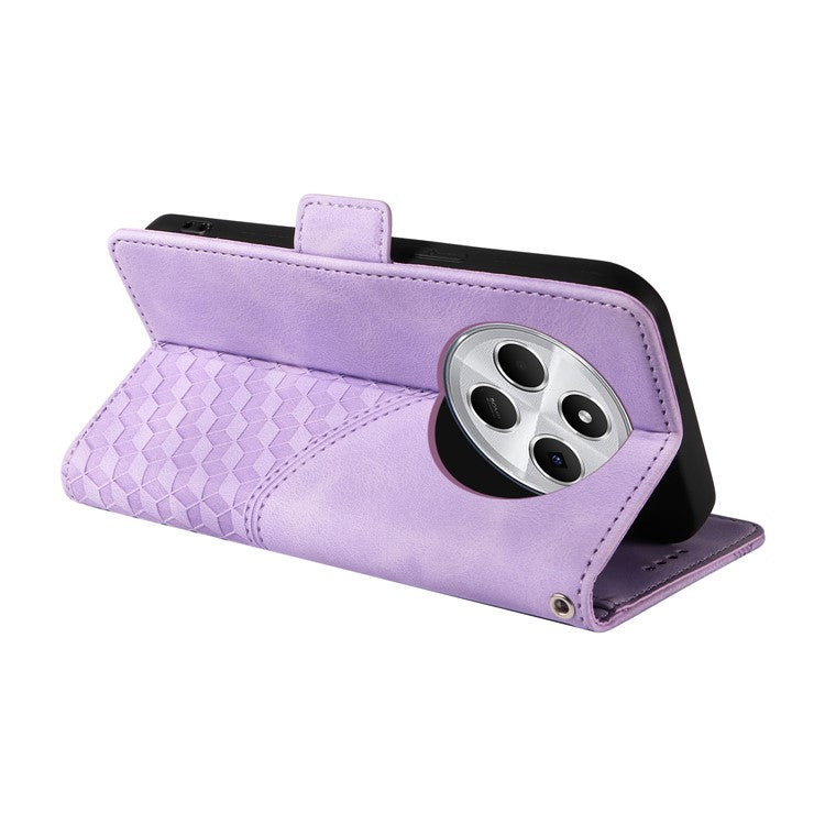 For Xiaomi Poco C75 4G / Redmi 14R 5G / 14C 4G Case PU Leather Phone Cover Rhombus Starry Imprinted - Purple