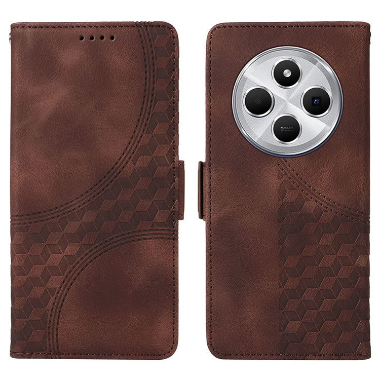 For Xiaomi Poco C75 4G / Redmi 14R 5G / 14C 4G Case PU Leather Phone Cover Rhombus Starry Imprinted - Brown