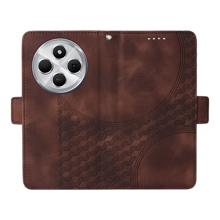 For Xiaomi Poco C75 4G / Redmi 14R 5G / 14C 4G Case PU Leather Phone Cover Rhombus Starry Imprinted - Brown