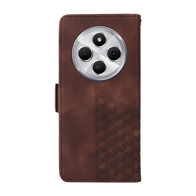 For Xiaomi Poco C75 4G / Redmi 14R 5G / 14C 4G Case PU Leather Phone Cover Rhombus Starry Imprinted - Brown