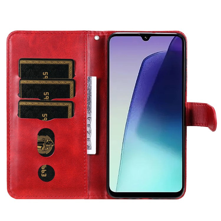For Xiaomi Poco C75 4G / Redmi 14R 5G / 14C 4G Case Zipper Wallet Calf Texture PU Leather Phone Cover - Red