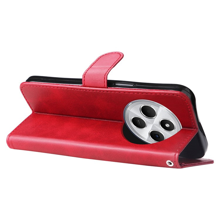 For Xiaomi Poco C75 4G / Redmi 14R 5G / 14C 4G Case Zipper Wallet Calf Texture PU Leather Phone Cover - Red