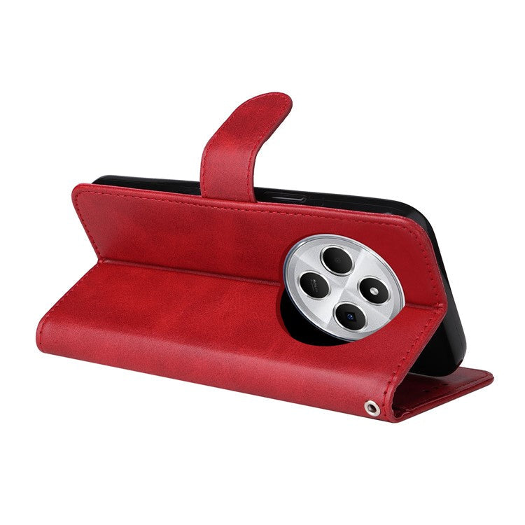 For Xiaomi Poco C75 4G / Redmi 14R 5G / 14C 4G Case Wallet PU Leather Folio Flip Phone Cover - Red