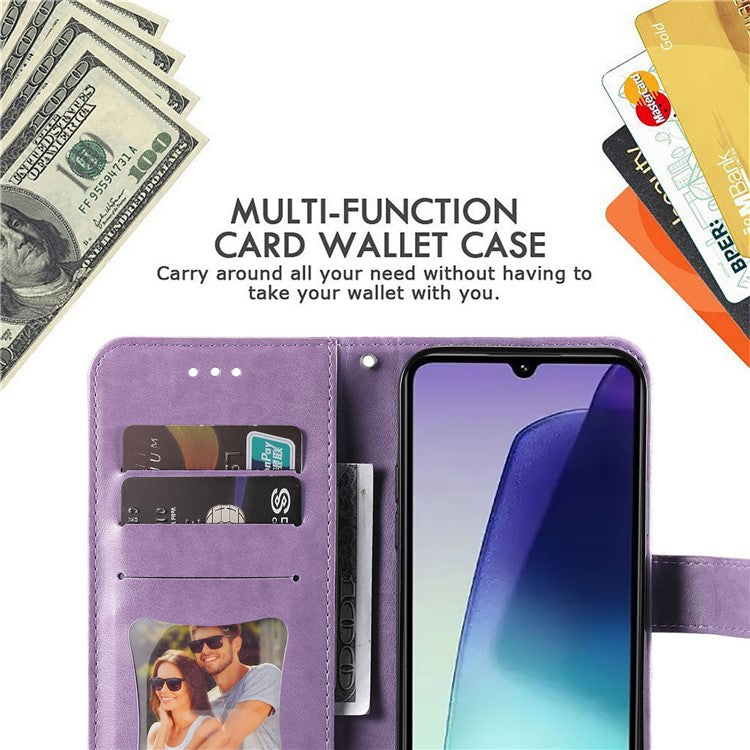 For Xiaomi Poco C75 4G / Redmi 14R 5G / 14C 4G Case PU Leather Wallet Floral Phone Cover Stand View - Purple