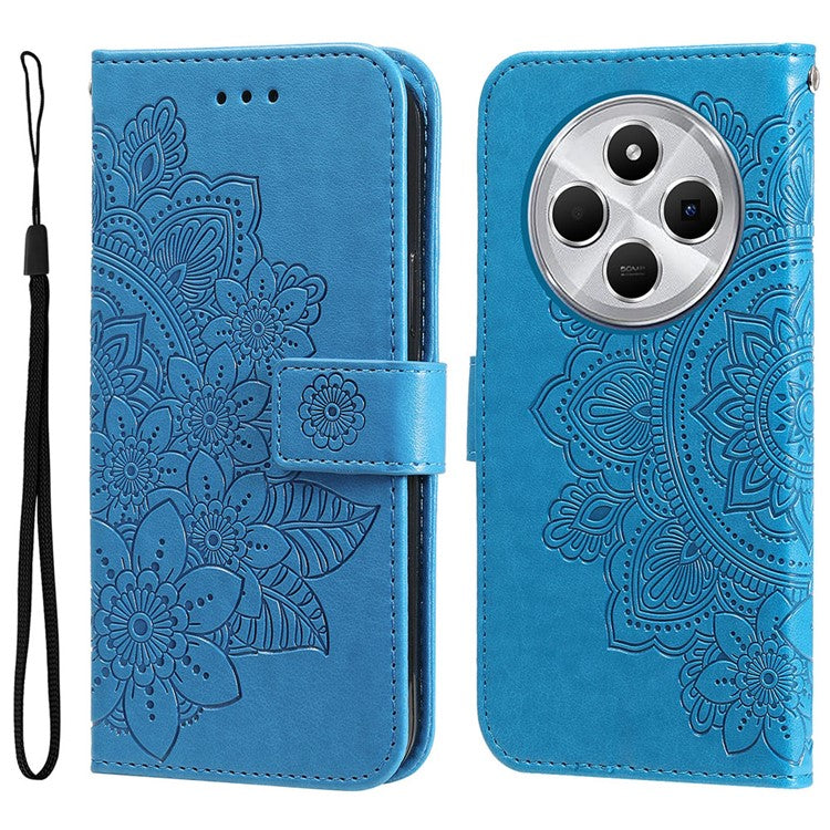 For Xiaomi Poco C75 4G / Redmi 14R 5G / 14C 4G Case PU Leather Wallet Floral Phone Cover Stand View - Blue