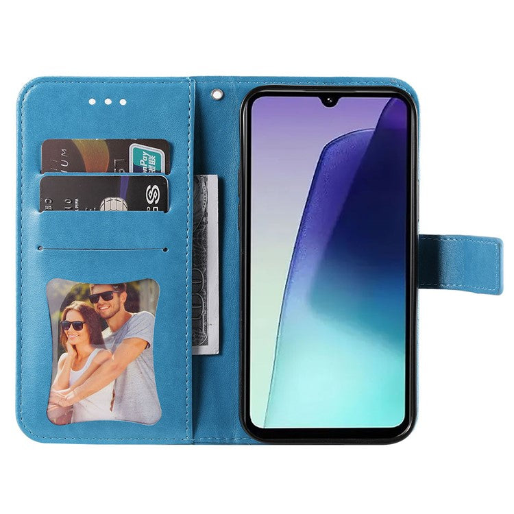 For Xiaomi Poco C75 4G / Redmi 14R 5G / 14C 4G Case PU Leather Wallet Floral Phone Cover Stand View - Blue
