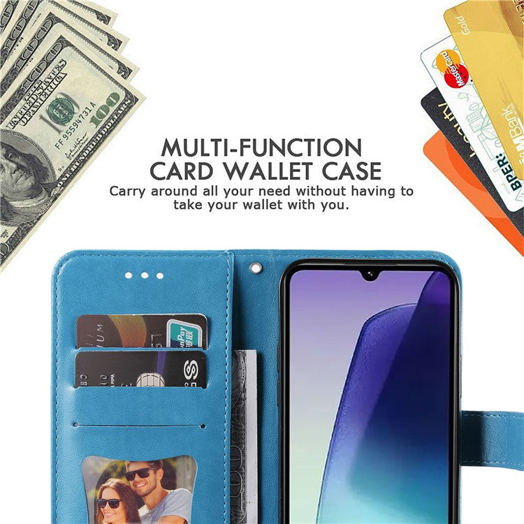 For Xiaomi Poco C75 4G / Redmi 14R 5G / 14C 4G Case PU Leather Wallet Floral Phone Cover Stand View - Blue