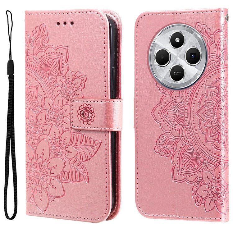 For Xiaomi Poco C75 4G / Redmi 14R 5G / 14C 4G Case PU Leather Wallet Floral Phone Cover Stand View - Pink