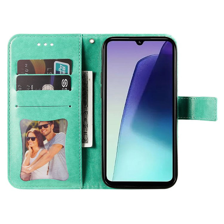 For Xiaomi Poco C75 4G / Redmi 14R 5G / 14C 4G Case PU Leather Wallet Floral Phone Cover Stand View - Green