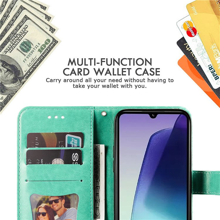 For Xiaomi Poco C75 4G / Redmi 14R 5G / 14C 4G Case PU Leather Wallet Floral Phone Cover Stand View - Green