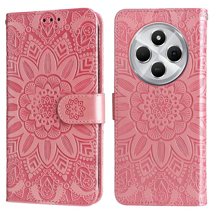 For Xiaomi Poco C75 4G / Redmi 14R 5G / 14C 4G Case Sunflower Imprint Leather Wallet Phone Cover - Pink