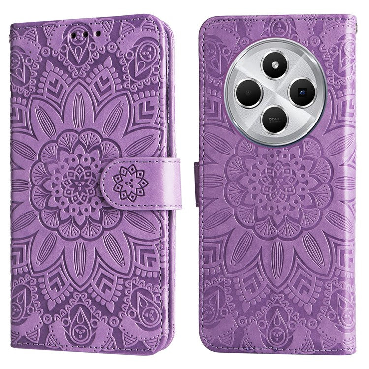 For Xiaomi Poco C75 4G / Redmi 14R 5G / 14C 4G Case Sunflower Imprint Leather Wallet Phone Cover - Purple