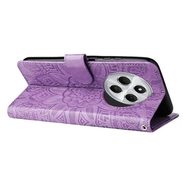 For Xiaomi Poco C75 4G / Redmi 14R 5G / 14C 4G Case Sunflower Imprint Leather Wallet Phone Cover - Purple