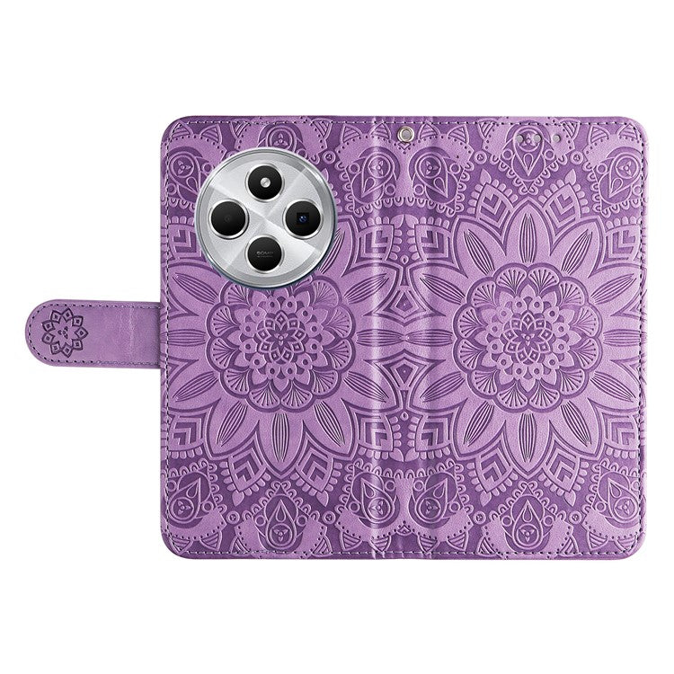 For Xiaomi Poco C75 4G / Redmi 14R 5G / 14C 4G Case Sunflower Imprint Leather Wallet Phone Cover - Purple