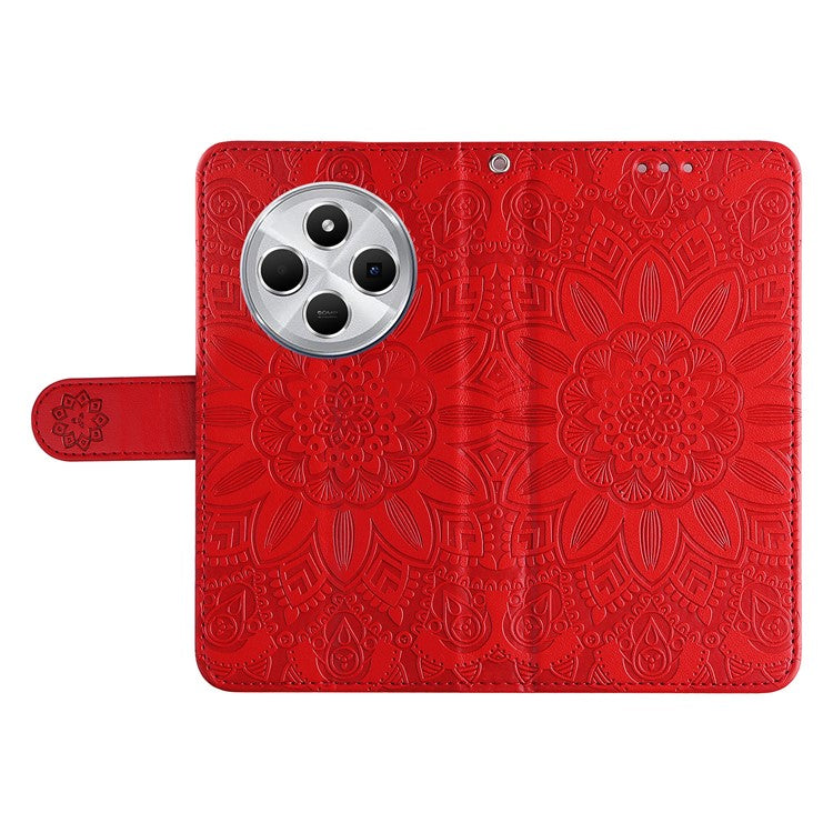 For Xiaomi Poco C75 4G / Redmi 14R 5G / 14C 4G Case Sunflower Imprint Leather Wallet Phone Cover - Red
