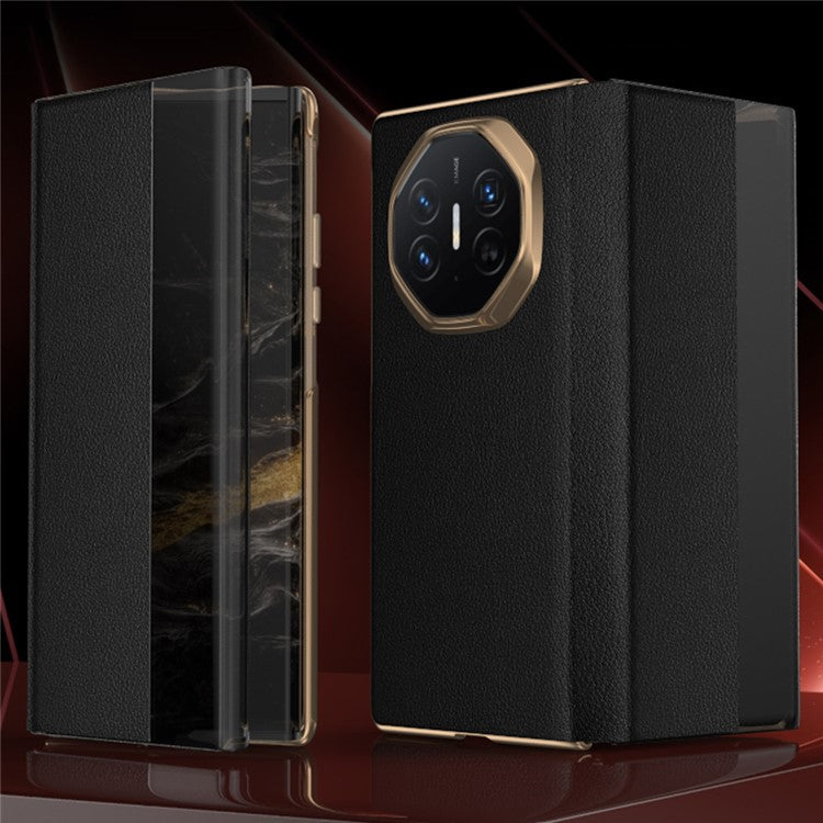 For Huawei Mate XT Ultimate Case View Window PU Leather+PC Phone Cover - Red