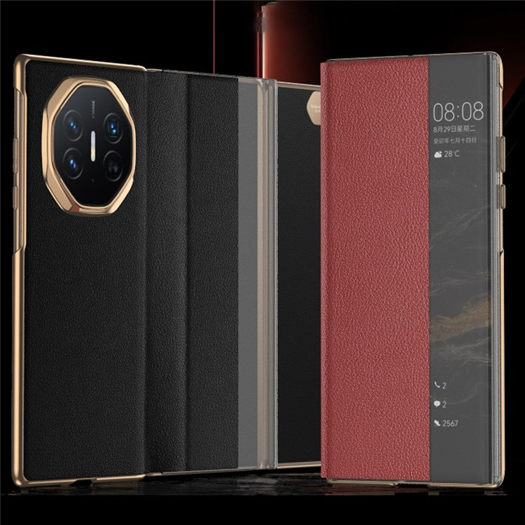 For Huawei Mate XT Ultimate Case View Window PU Leather+PC Phone Cover - Red