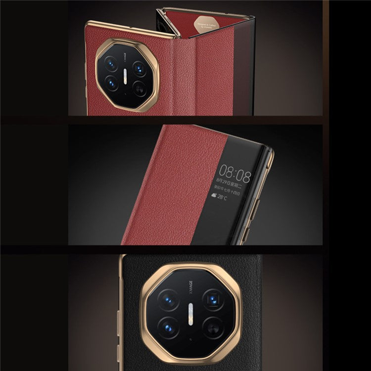 For Huawei Mate XT Ultimate Case View Window PU Leather+PC Phone Cover - Red