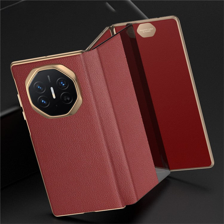 For Huawei Mate XT Ultimate Case View Window PU Leather+PC Phone Cover - Red