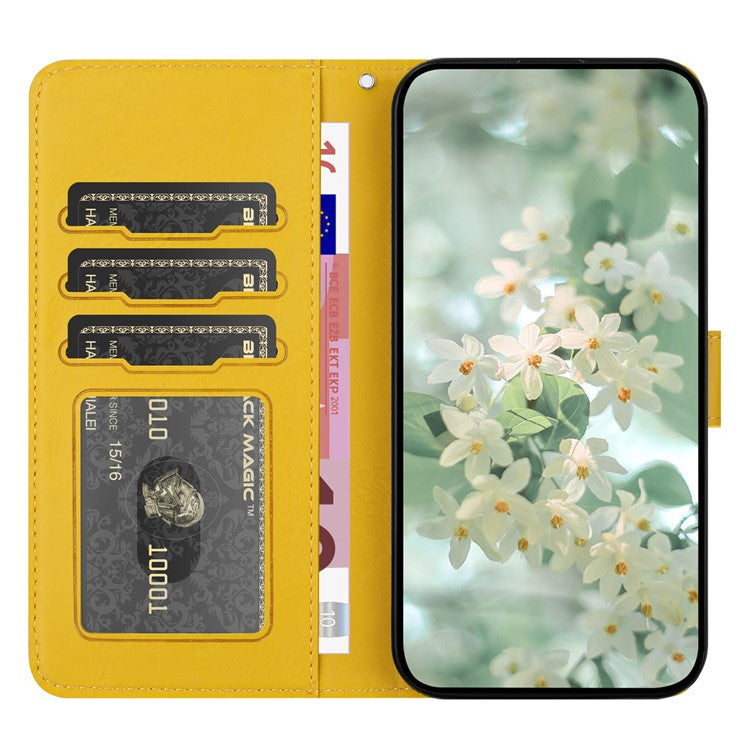 For iPhone SE (2025) Case Flower Imprint Leather Flip Wallet Phone Cover with Wrist Strap - Yellow
