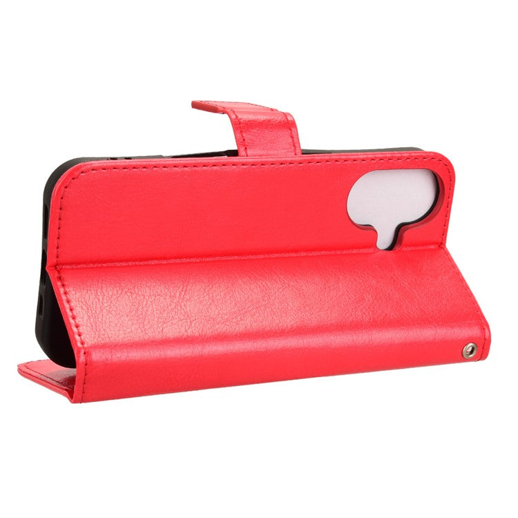 For iPhone 16 Case Crazy Horse Texture PU Leather Phone Wallet Cover - Red