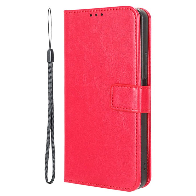 For iPhone 16 Case Crazy Horse Texture PU Leather Phone Wallet Cover - Red