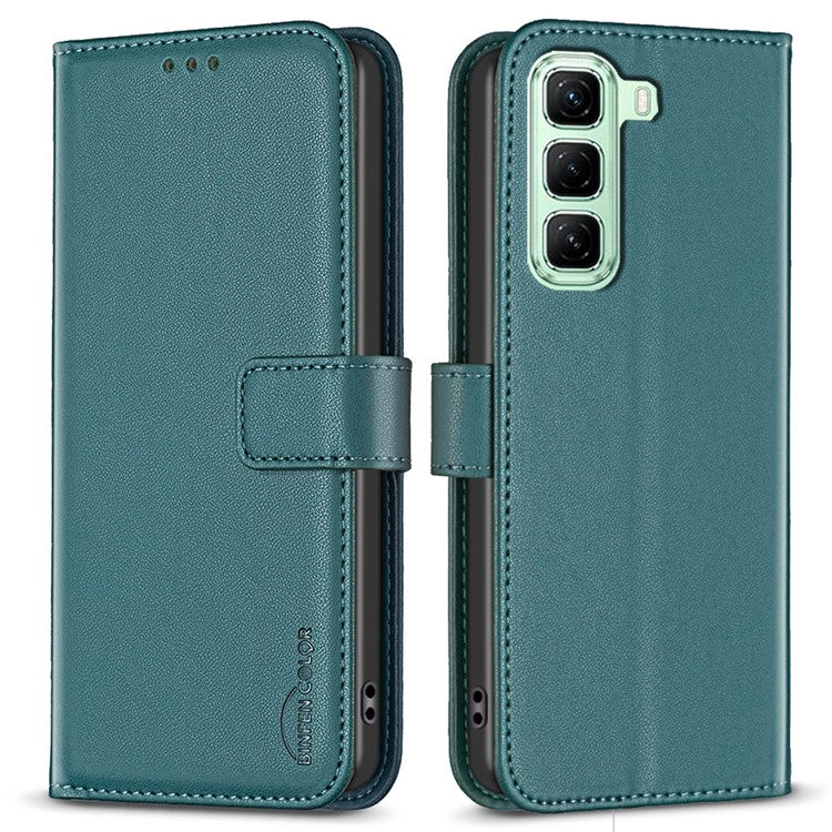 BINFEN COLOR BF17 For Infinix Hot 50 5G Case Wallet Folio Flip Leather Cover - Green