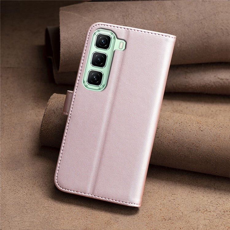 BINFEN COLOR BF17 For Infinix Hot 50 5G Case Wallet Folio Flip Leather Cover - Rose Gold